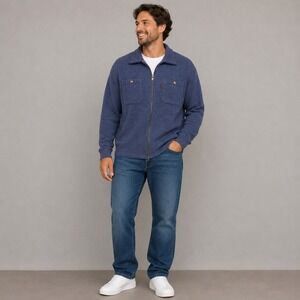 Outdoor Life Mens XL Blue Full Zip Knit Sweater Jacket Cotton Blend Pockets